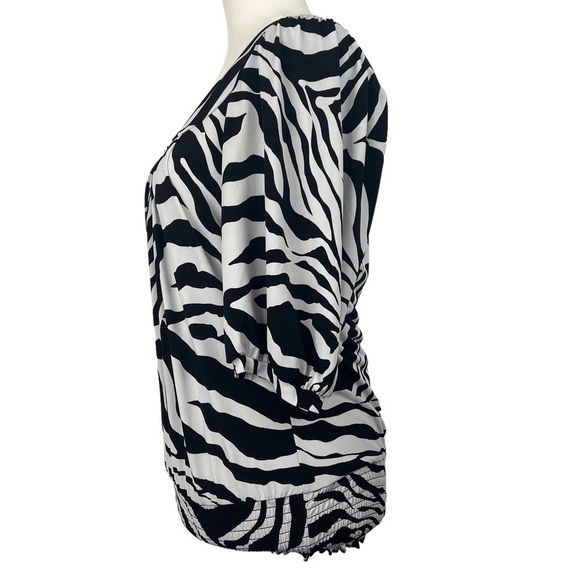 𝅺six DEGREES OF SEPARATION ZEBRA PRINT 3/4 SLEEVE ELASTIC WAIST BLOUSE‎ - Picture 4 of 11